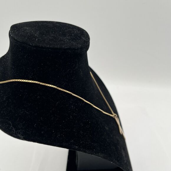 14K Yellow Gold Filled Cross & .925 Sterling Gold Tone Pendant 20” Box Chain - Picture 3 of 6